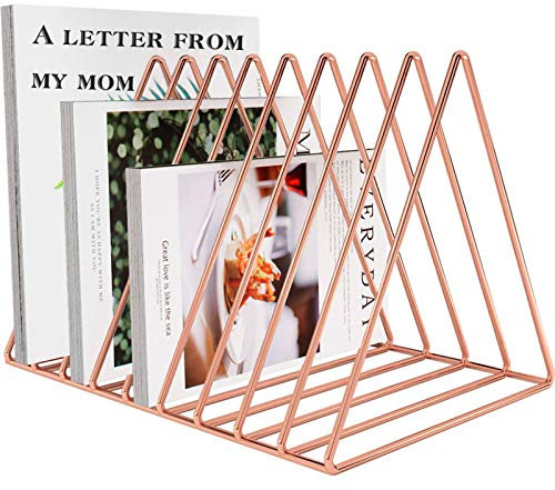 Organiseur logement de Support de Forme de Triangle Document File, 9 Magazines de journaux, revues Livre Rack pour la Maison ou au Bureau Rose Gold (Plating)