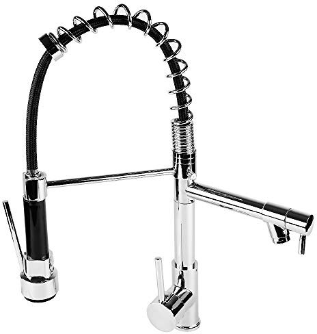 Lavello Rubinetto da Cucina con Doccetta Estraibile, con Miscelatore Acqua Calda e Fredda,Monocomando Cascata Lavello Ottone Cromo (Argento)