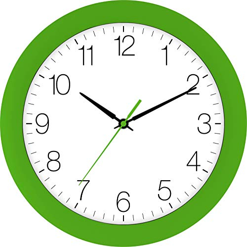 Eurotime Funkwanduhr, 30 cm, Grün, Kunststoffgehäuse, gewölbtes Echtglas, automatische Zeitein- und Zeitumstellung von Sommer- und Winterzeit, klares Zifferblatt, 52800-09-1