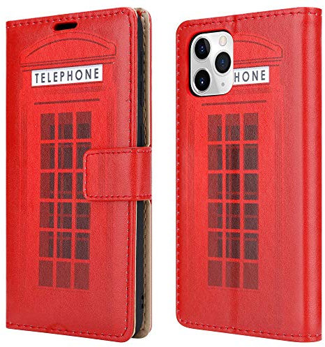 Premium Leather Cover For Apple iPhone 11 Pro Max (6.5) Phone Case, Magnetic Closure Full Protection Book Design Wallet Flip With [Card Slots] and [Kickstand] - Telephone Booth
