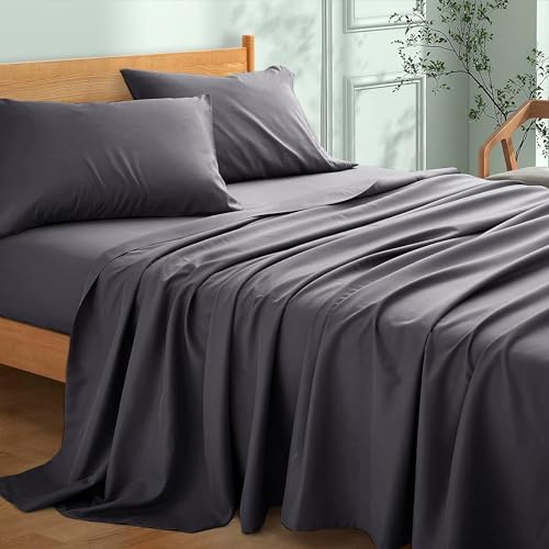My Home Store Hochwertiges, weiches Bettlaken, 100 % ägyptische Baumwolle, Fadenzahl 300, Hotelqualität, pflegeleicht, lichtbeständig, Bettwäsche (Anthrazit, Kingsize-Bett (250 x 280 cm)