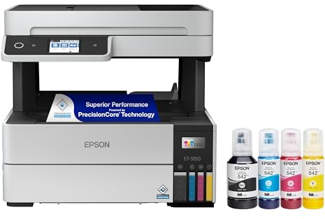 Epson EcoTank Pro ET-5150 Wireless Color All-in-One Supertank Printer with Scanner, Copier, Plus Auto Document Feeder, Large, White