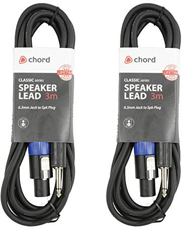 2x Chord Audio Speakon to Jack 3M Speaker Cable Lead DJ Disco Studio