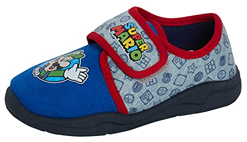 Super Mario Jungen Hausschuhe Kinder Kinderschuhe Nintendo Slipper Stiefel Hausschuhe, grau/blau, 28 EU