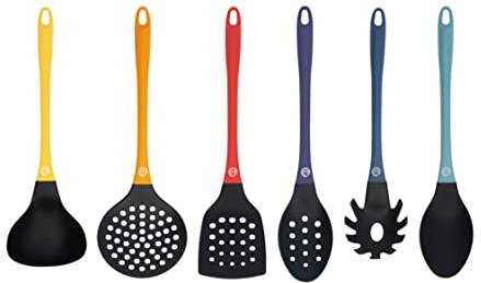 MasterChef Utensilios de Cocina con Cucharas, Espatula, Cazo para Sopa, Espumadera y Cucharon, Resistentes al Calor, Set Menaje, Accesorios Antiadherente