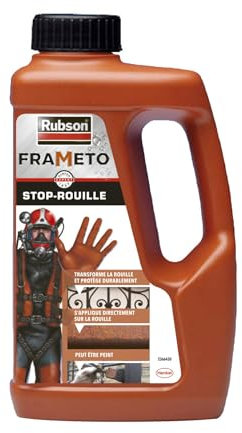 Pack de 6 - Rubson Frameto Stop-Rouille, Traitement antirouille pour intérieur et extérieur, Convertisseur de rouille à effet immédiat, peut être peint, coloris noir, 1 L