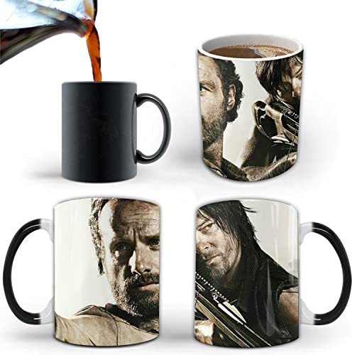 Aigori Tasse à café Rick and Daryl The Walking Dead (325 ml) - Sensible à la chaleur - Changement de couleur - Cadeau TWD pour homme et femme - Pour Halloween, Noël, anniversaire, mère, père, ami (1