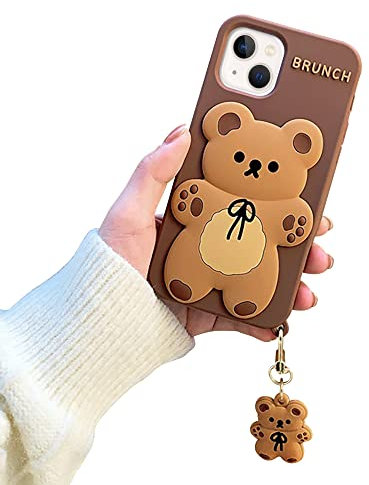 DOGODON Kreative 3D Hülle für iPhone 13 Mini Weiche Silikon Niedlich Tier Cartoon Kawaii Mädchen Frauen Teenager Stoßfest Schutzhülle 2021 5,4 Zoll (Bär mit Anhänger)