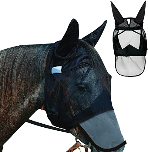 Fliegenmaske Pferd Hillylolly Fliegenmaske Fly Professional, Fliegenmaske Pferd UV Schutz, Caremaster Fliegenmaske, Horse Fly Mask mit Ohren und Nasenteil, Fliegenhaube Pferde Full