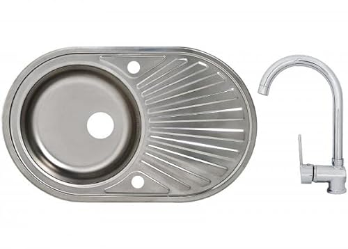 VT Vontech Edelstahleinbauspüle Edelstahlspüle Spüle 78 x 48 cm Oval 1 Becken Küchenspüle Einbauspüle Waschbecken inklusive Ruby Armatur