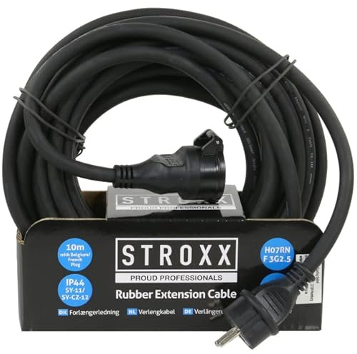 STROXX® Verlängerungskabel 10 Meter |schwarz| IP44 | Indoor & Outdoor (Spritzwassergeschütz) | H07RN-F3G1.5 | VDE