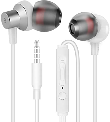 MAS Carney │ Auriculares intrauditivos con Cable WI7 │ Auriculares metálicos con micrófono y Control de Volumen a Distancia para Smartphone, Tablet u Ordenador │ Plata