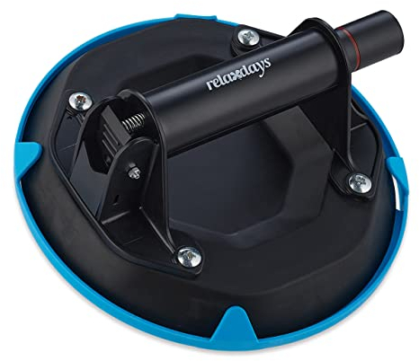 Relaxdays Ventosa per Vetro, Alzavetri, Piastrelle e Pannelli, con Pompa Sottovuoto, Solleva Fino a 120 kg, Nero Blu, Gomma, 20 cm