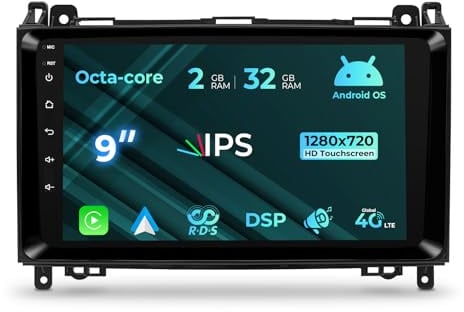 Android 14 Autoradio Kompatibel mit Mercedes vito w639 W169 W245 W639 mit Carplay Android Auto,9 Zoll IPS Touchscreen mit Bluetooth 5.0 USB WiFi SWC DSP DAB Octa-Core, 2+32GB