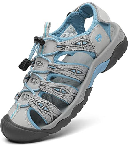 Dannto Sandales de Randonnée pour Femme Sandales de Marche Bout Fermé Sandales de Sport Extérieur de Plage de Trekking(beige,41)