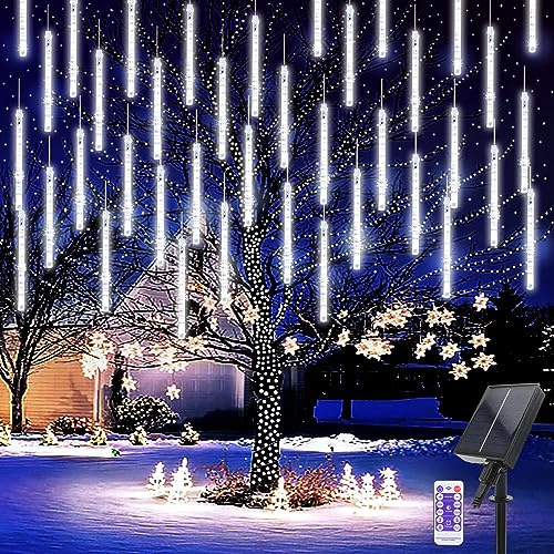 Micacorn Solar Meteorschauer Regen Lichter, 10 Röhren 240 LED Meteor Weihnachtslichter mit Fernbedienung Regentropfen Lichterketten Wasserdichte für Party Hochzeit Baum Weihnachtsdekorationen