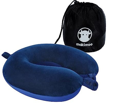Makimoo Memory Foam Reisekissen, Nackenkissen, bequem und leicht, ideal zum Schlafen im Flugzeug, Auto, Zug, Bus und zu Hause, kommt mit Aufbewahrungstasche (Blau)