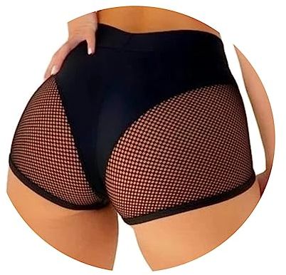 ORANDESIGNE Scrunch Butt Sportshorts Damen Push Up Booty Nahtlos Biker Yoga Fitness Gym Shorts Hohe Taille Pole Dance Rüschen Bikini Rave Cut Out Clubwear D Schwarz XS