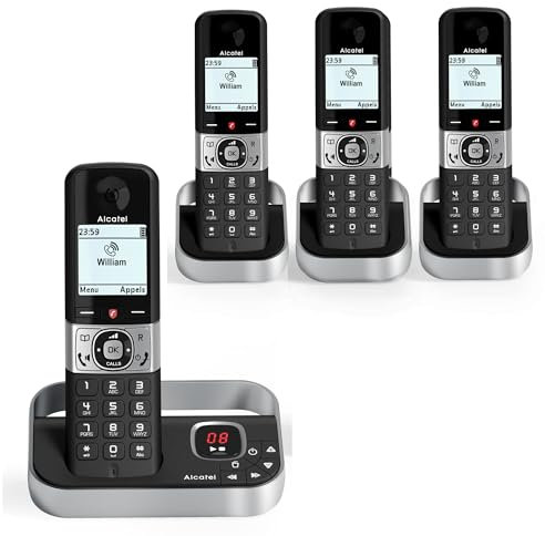 Alcatel F890 Voice Quad - Cordless Phone with answering machine and 4 Handsets - Landline Home Phones - Call Blocking Telephones