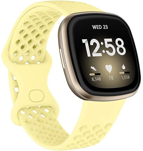 Sport Armband Kompatibel mit Fitbit Versa 3/ Versa 4 Armband/Sense/ Sense2 Armband, Weiches Silikon Ersatzarmband Atmungsaktives Uhrenarmband für Damen Herren (Yellow, One Size)