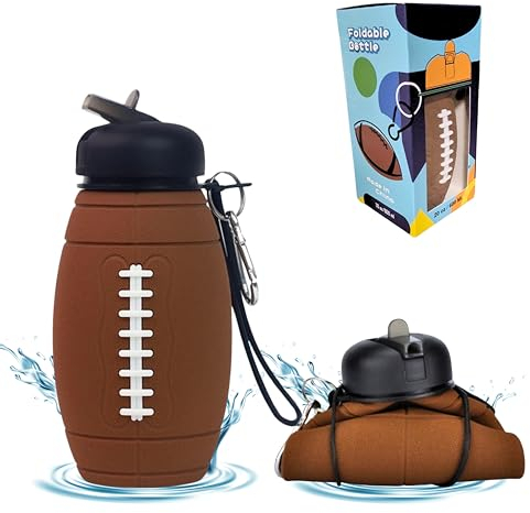 CODiLLO Borraccia, Borraccia Bambini, Borraccia ragazzi, Borraccia pieghevole, Borraccia silicone, Borraccia senza BPA, Borraccia bambino, Idea regalo (600 ML, Rugby)