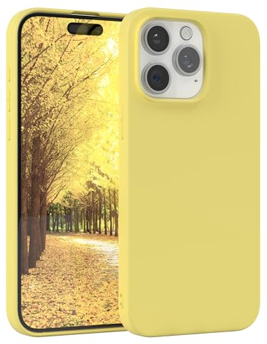 EAZY CASE - Custodia in silicone per iPhone 15 Pro Max Custodia morbida protettiva con protezione della fotocamera Protezione sottile Premium Cover TPU Telefono Bumper in Giallo