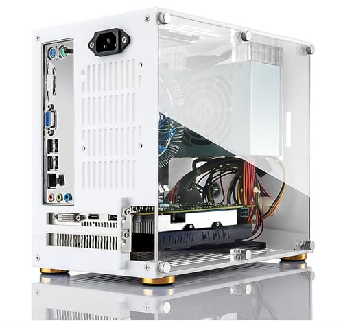 White SFF Small Form Factor Mini-ITX Case, Acrylic Transparent Panel, Vertical Mounting GPU PCI Riser Cable, Supports SSD, SFX Power Supply, Desktop Computer Chassis