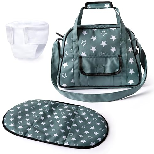 Bayer Design 69058AA Wickeltasche für Puppen, Winkelunterlage, Stoffwindel, Puppenzubehör, Tasche, Nordisches Grün