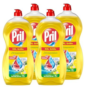 Pril Original Zitronenmelisse 4x 1,2 l, Handgeschirrspülmittel mit höchster Fettlösekraft, für sauberes Geschirr auch in kaltem Wasser, frischer Duft nach Zitronenmelisse