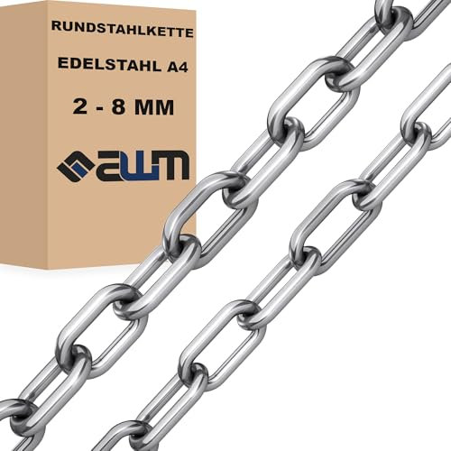 Edelstahlkette VA4 Rundstahlkette Ankerkette Edelstahl Kette Stahlkette ähnl. DIN 766 / DIN 763 (Langgliedrig - 4 mm = 3 Meter)