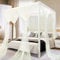 South to East Beige Betthimmel-Vorhänge, 4 Ecke, Bettüberdachung, Elegante Bettvorhänge für Schlafzimmer-Dekor, 70D-Polyester-Netz, 4 Öffnungen, einfache Installation, Bettvorhang für