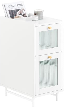 SoBuy Mesa Auxiliar Mesita de Noche con 2 Cajones de Cristal Mesita para Salón Comedor Dormitorio con 1 Compartimiento Abierto 45 x 30 x 65 cm Blanco FBT139-W ES