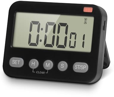 Pitasha Multifunktionaler Neuer Timer mit Blinklicht und Einstellbarer Lautstärke, Alles in einem - Wecker/Uhr/Timer mit EIN-/Ausschaltung zum Kochen, Schlafen, Yoga, Lernen (Schwarz)