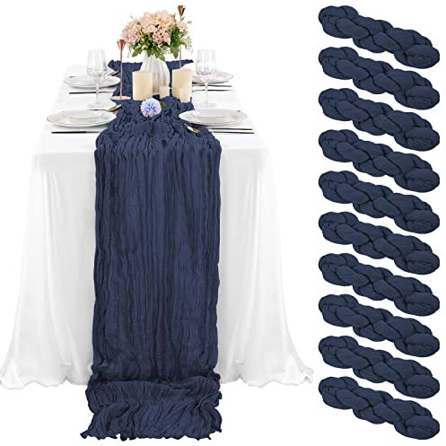 LYAFS 10 Stück Marineblauer Käsetuch-Tischläufer, 3 m, Gaze-Tischläufer für Hochzeitsempfang, Transparente Brautparty, Geburtstagsparty, Boho-Tischdekoration, Rustikaler Romantischer Hochzeitsläufer
