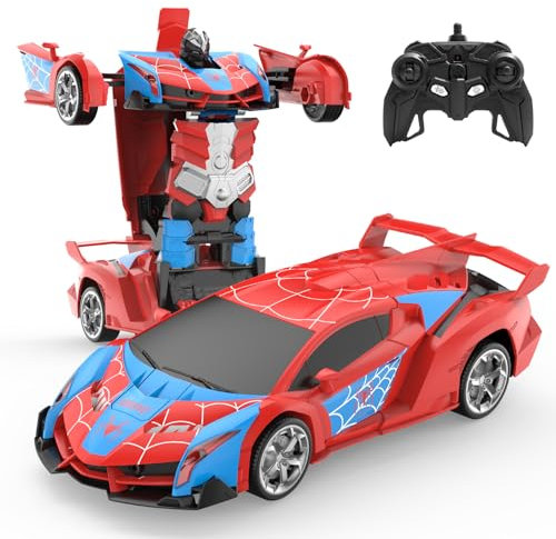 DEERC Transformations Ferngesteuertes Auto, Roboter RC Autos, 1:18 Maßstab Spinnenauto Spielzeug mit EIN-Knopf-Transformation & 360° Drehdrift für Kinder im Alter von 4-12 Jahren, Geburtstagsgeschenk