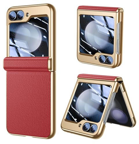 LEIAU Case for Samsung Galaxy z flip 6 for Samsung flip6 5G 2024 Red | Magnetic Hinge Protection, Wireless Charging, Luxury Leather Design, Phone Cover
