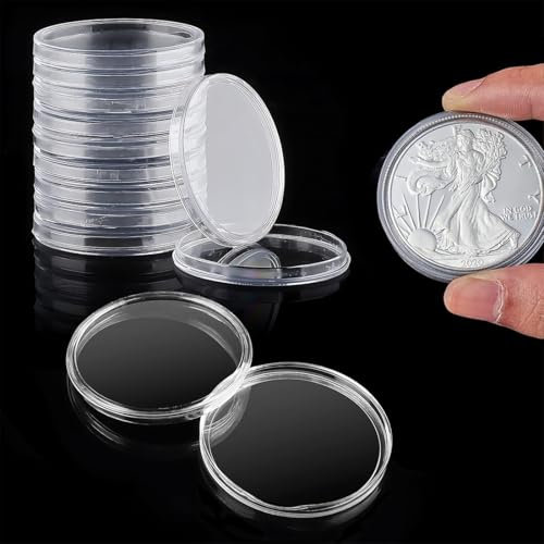EYVRPAU Lot de 10 capsules,boîtier rond en plastique transparent pour collection de pièces,capsule plastique,rangements pour pièces de monnaie,münzkapseln,40mm (Transparente)