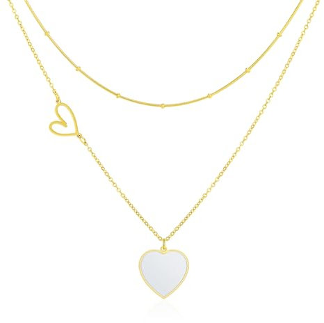 Linawe Collane a catena a cuore bianco per donna, ciondolo a catena placcato in oro catena in oro da donna, gioielli in acciaio inossidabile, catena dorata con ciondolo