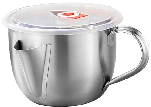 Copa separadora de Grasa, Jarra separadora de de Acero Inoxidable con Tapa y manija, 2 Salidas de Grasa de Tocino para Suministros de Cocina