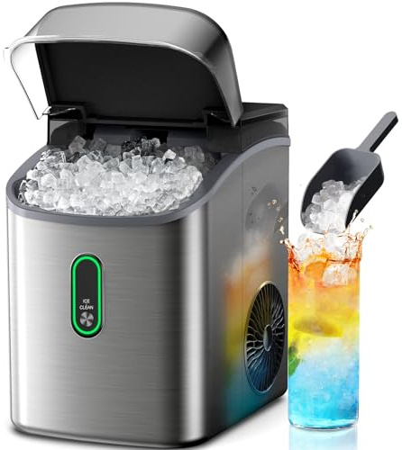 Silonn Nugget Ice Maker Countertop, Pebble Ice Maker with Soft Chewable Ice, One-Click Operation Ice Machine with Self-Cleaning, 33lbs/24H, Stainless Steel