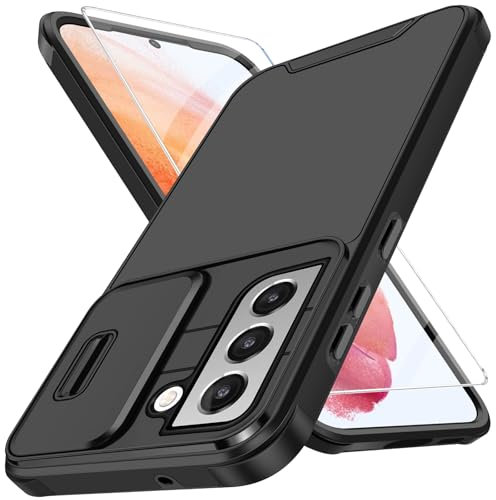 Handyhülle für Samsung Galaxy S21 Hülle mit Schutzfolie Und Slide Camera Cover Kameraschutz, S21 Schutzhülle Militärschutz Stoßfeste Kratzfeste Panzerhülle für Samsung S21 5G Cover (Schwarz)