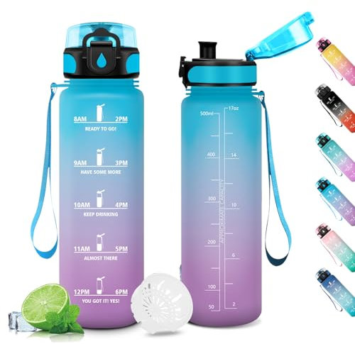 Gourde Enfant 500ml, Petite Gourde, Étanche et Réutilisable, Bouteille d'eau avec Marqueur de Temps et Filtre, sans BPA, pour Enfant, Garçon, Fille, Maternelle, l'école, Sport, Camping, Yoga, Gym