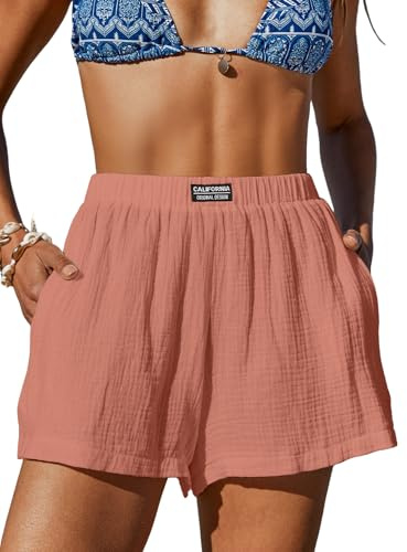 CUPSHE Lässige Damen-Shorts, Baumwolle, hohe Taille, Strand-Shorts, Sommer-Shorts mit Taschen, Pink, Medium