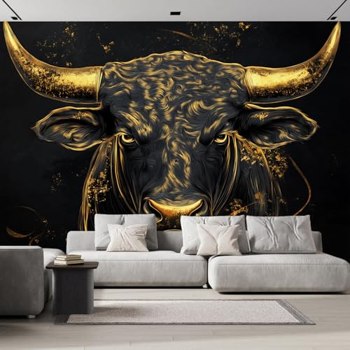 Fototapete Goldene Mähne Tier 3D Effekt 400×280cm,Stier Foto Tapete Wohnzimmer Schlafzimmer Flur Modern Wand Dekoration Tapete Wandtapete