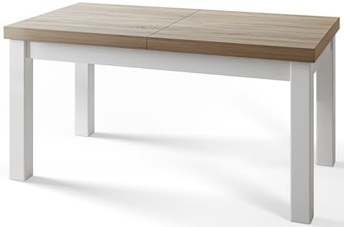 AlpiMeble Rechteckiger Esstisch Ausziehbar, Holzbeinen, 120-160 cm, Sonoma | Moderner Wohnzimmertisch, Küchentisch und Esszimmertisch, Tisch mit stabile Konstruktion, Kollektion Classico