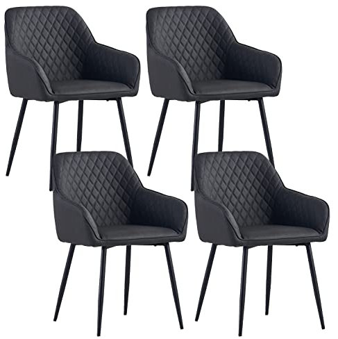 JYMTOM Esszimmerstühle 4er Set Küchenstühle Polsterstühle modernes Design Stühle mit Armlehne, Sitzfläche aus Kunstleder, Gestell aus Metall, für Wohnzimmer, Schlafzimmer und Küche(4,PU Grau)