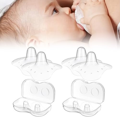 LAJUP 4 Bouts de Sein, Sein en Silicone avec 2 boîte de stérilisation, Accessoire Spécial Allaitement Doux, Protège-Mamelons, Bouts de Sein en Silicone