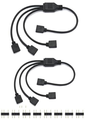 MZOYOURO 2 pcs ARGB Splitter Cable, 5 V 3 pin, splitter argb, 1 presa su 3 spine 30 cmfor Computer Chassis, CPU Cooler and 5V ARGB Fan(Black)