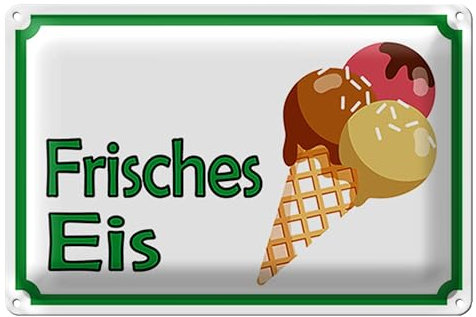 Blechschild | Frisches Eis | Dekoration für Eisdielen | 20 cm x 30 cm