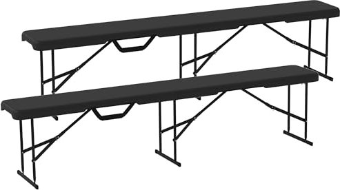 Outsunny 2er Set Bierbank Bierzeltbank Klappbank 8 Personen 182cm klappbar Partybank mit Tragegriff, Metallbeine, HDPE wetterfest Campingbank für Indoor, Outdoor, Gartenbank bis 240 kg belast Schwarz